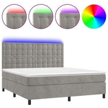 Vidaxl Box spring postelja z vzmetnico LED svetlo siva 180x200cm žamet