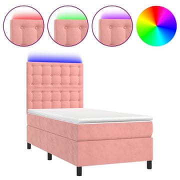Vidaxl Box spring postelja z vzmetnico LED roza 100x200 cm žamet