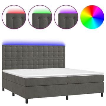 Vidaxl Box spring postelja z vzmetnico LED temno siva 200x200 cm žamet