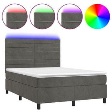 Vidaxl Box spring postelja z vzmetnico LED temno siva 140x190 cm žamet