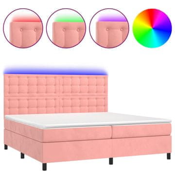 Vidaxl Box spring postelja z vzmetnico LED roza 200x200 cm žamet