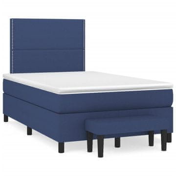 Vidaxl Box spring postelja z vzmetnico moder 120x200 cm blago