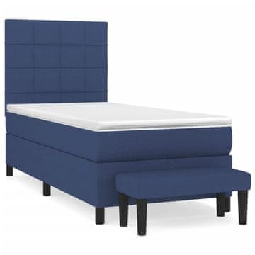 Vidaxl Box spring postelja z vzmetnico moder 90x200 cm blago