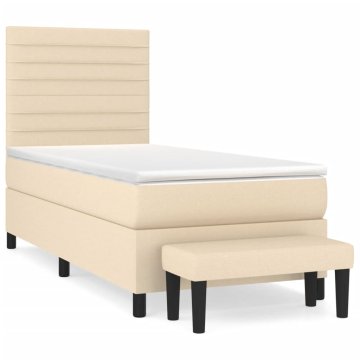 Vidaxl Box spring postelja z vzmetnico krem 100x200 cm blago