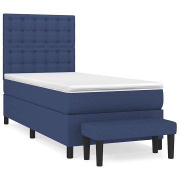 Vidaxl Box spring postelja z vzmetnico modra 100x200 cm blago