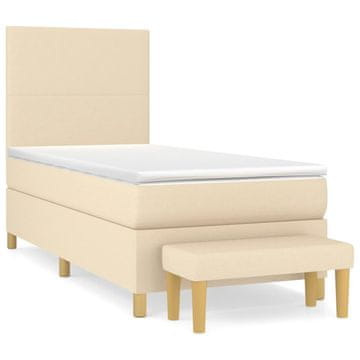 Vidaxl Box spring postelja z vzmetnico krem 100x200 cm blago