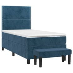 Vidaxl Box spring postelja z vzmetnico temno moder 90x190 cm žamet
