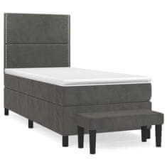 Vidaxl Box spring postelja z vzmetnico temno siv 90x190 cm žamet