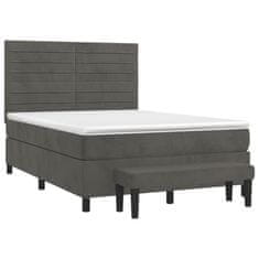 Vidaxl Box spring postelja z vzmetnico temno siva 140x200 cm žamet