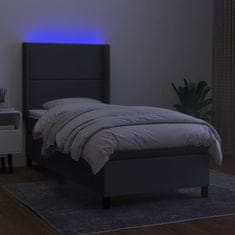 Vidaxl Box spring postelja z vzmetnico LED temno siva 90x200 cm blago