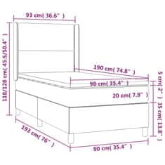 Vidaxl Box spring postelja z vzmetnico LED svetlo siva 90x190cm žamet