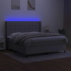Vidaxl Box spring postelja z vzmetnico LED sv. siva 180x200 cm blago