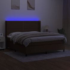 Vidaxl Box spring postelja z vzmetnico LED temno rjava 160x200cm blago