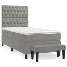 Vidaxl Box spring postelja z vzmetnico svetlo siva 100x200 cm žamet