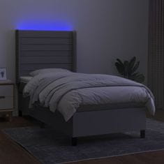 Vidaxl Box spring postelja z vzmetnico LED svetlo siva 90x190 cm blago