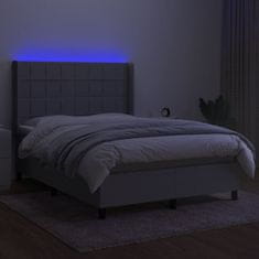 Vidaxl Box spring postelja z vzmetnico LED sv. siva 140x200 cm blago