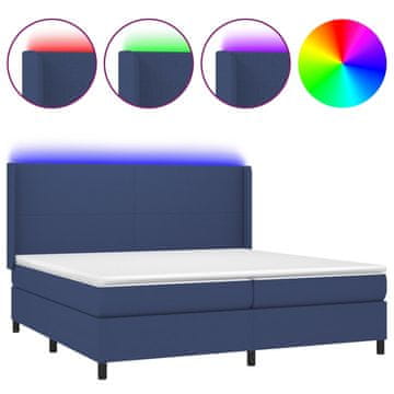 Vidaxl Box spring postelja z vzmetnico LED modra 200x200 cm blago