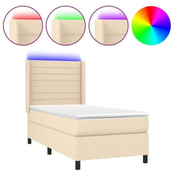 Vidaxl Box spring postelja z vzmetnico LED krem 90x200 cm blago