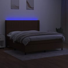 Vidaxl Box spring postelja z vzmetnico LED temno rjava 160x200cm blago