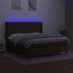 Vidaxl Box spring postelja z vzmetnico LED temno rjava 160x200cm blago