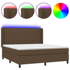 Vidaxl Box spring postelja z vzmetnico LED temno rjava 160x200cm blago