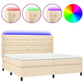 Vidaxl Box spring postelja z vzmetnico LED krem 200x200 cm blago