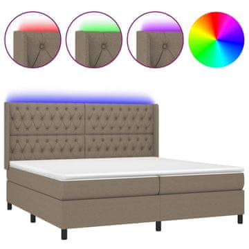 Vidaxl Box spring postelja z vzmetnico LED taupe 200x200 cm blago