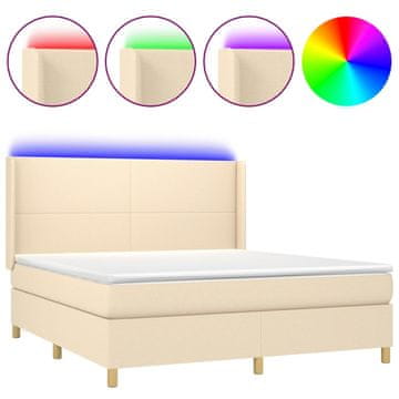 Vidaxl Box spring postelja z vzmetnico LED krem 160x200 cm blago