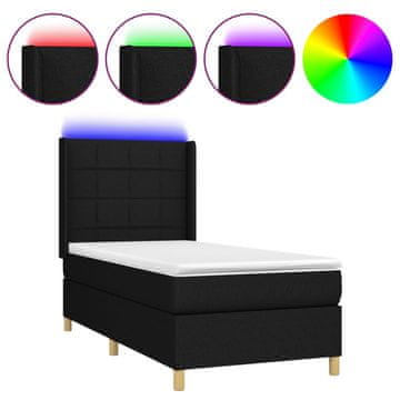 Vidaxl Box spring postelja z vzmetnico LED črna 100x200 cm blago
