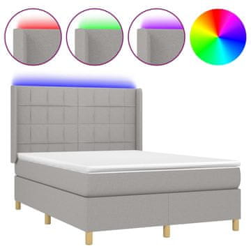 Vidaxl Box spring postelja z vzmetnico LED svetlo siva 140x190cm blago
