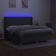 Greatstore Box spring postelja z vzmetnico LED temno siva 180x200 cm blago