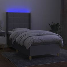 Vidaxl Box spring postelja z vzmetnico LED svetlo siva 90x200 cm blago