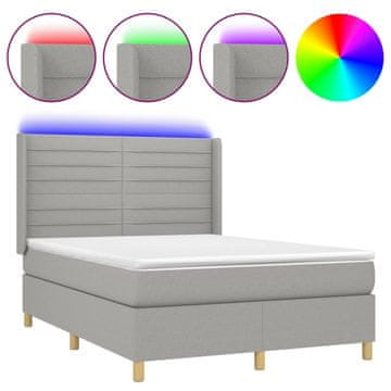 Vidaxl Box spring postelja z vzmetnico LED svetlo siva 140x190cm blago