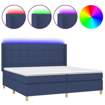 Vidaxl Box spring postelja z vzmetnico LED modra 200x200 cm blago