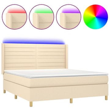 Vidaxl Box spring postelja z vzmetnico LED krem 160x200 cm blago