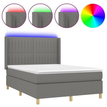 Vidaxl Box spring postelja z vzmetnico LED temno siva 140x190 cm blago