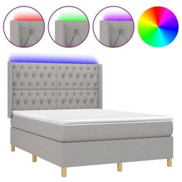 Vidaxl Box spring postelja z vzmetnico LED svetlo siva 140x190cm blago