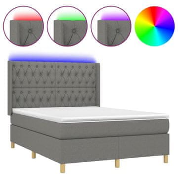 Vidaxl Box spring postelja z vzmetnico LED temno siva 140x200 cm blago