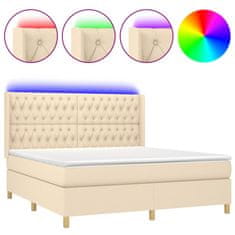 Vidaxl Box spring postelja z vzmetnico LED krem 160x200 cm blago