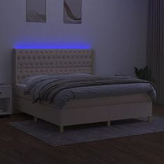 Vidaxl Box spring postelja z vzmetnico LED krem 160x200 cm blago
