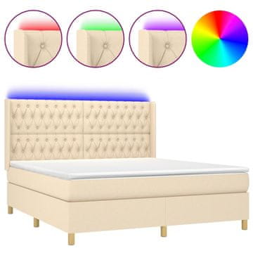 Vidaxl Box spring postelja z vzmetnico LED krem 180x200 cm blago