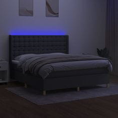 Vidaxl Box spring postelja z vzmetnico LED temno siva 180x200 cm blago