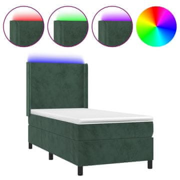 Vidaxl Box spring postelja z vzmetnico LED tem. zelena 90x190 cm žamet