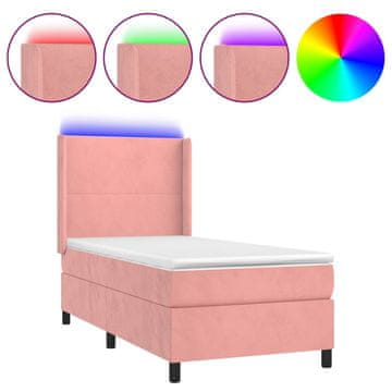 Vidaxl Box spring postelja z vzmetnico LED roza 90x200 cm žamet