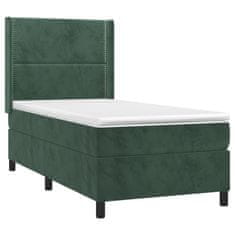 Vidaxl Box spring postelja z vzmetnico LED tem. zelena 90x190 cm žamet
