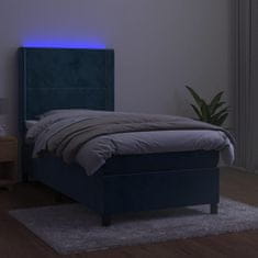 Vidaxl Box spring postelja z vzmetnico LED temno modra 90x200 cm žamet