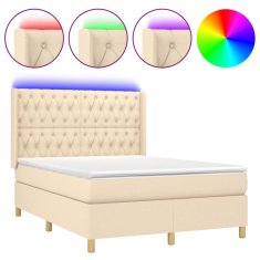 Vidaxl Box spring postelja z vzmetnico LED krem 140x190 cm blago
