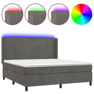 Vidaxl Box spring postelja z vzmetnico LED temno siva 160x200 cm žamet