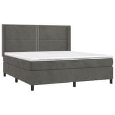 Vidaxl Box spring postelja z vzmetnico LED temno siva 180x200 cm žamet