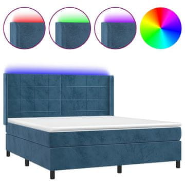 Vidaxl Box spring postelja z vzmetnico LED temno modra 160x200cm žamet